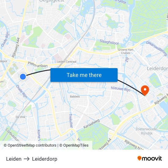 Leiden to Leiderdorp map