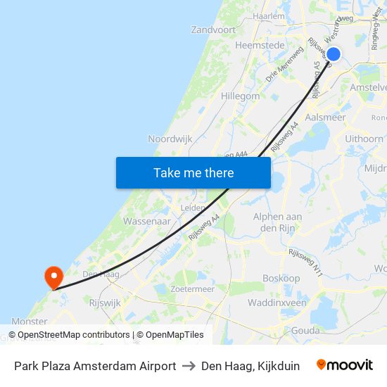Park Plaza Amsterdam Airport to Den Haag, Kijkduin map