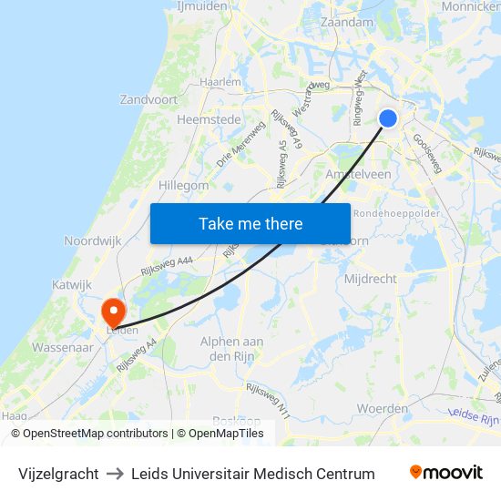 Vijzelgracht to Leids Universitair Medisch Centrum map