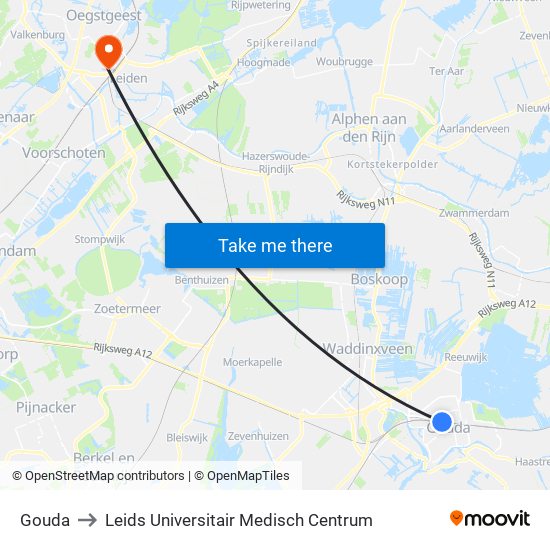 Gouda to Leids Universitair Medisch Centrum map