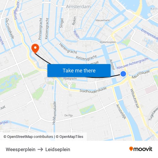 Weesperplein to Leidseplein map