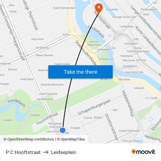 P C Hooftstraat to Leidseplein map