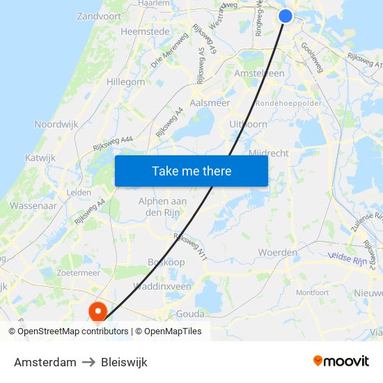 Amsterdam to Bleiswijk map