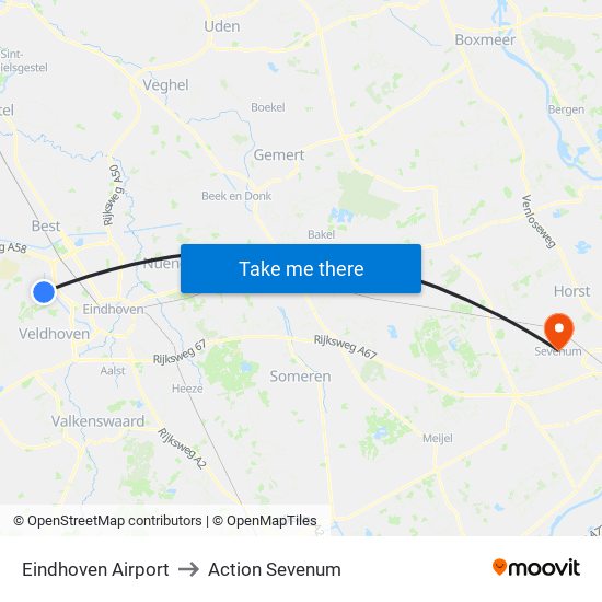 Eindhoven Airport to Action Sevenum map