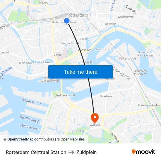 Rotterdam Centraal Station to Zuidplein map