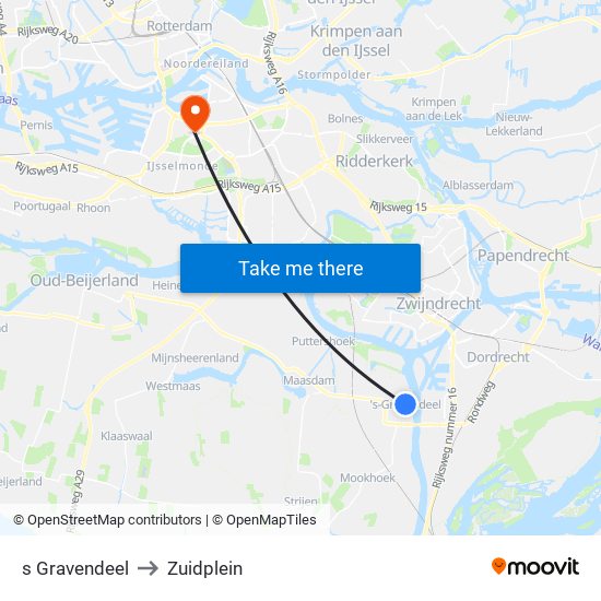 s Gravendeel to Zuidplein map
