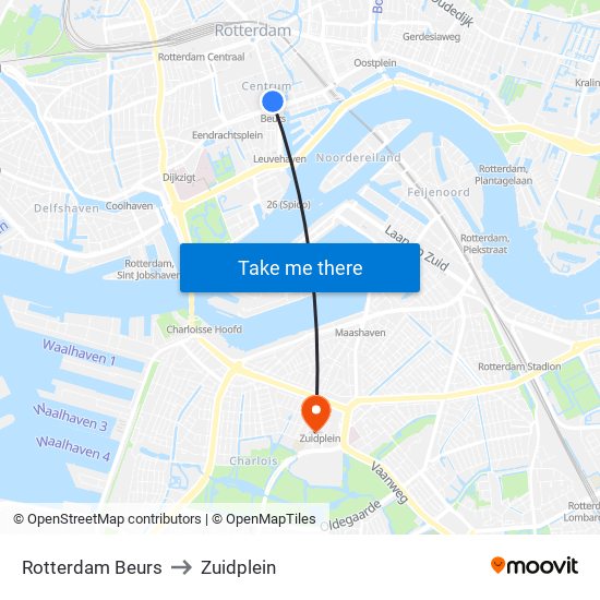 Rotterdam Beurs to Zuidplein map