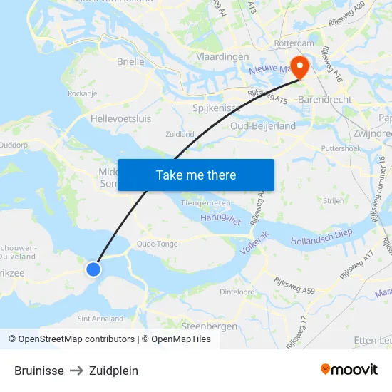 Bruinisse to Zuidplein map