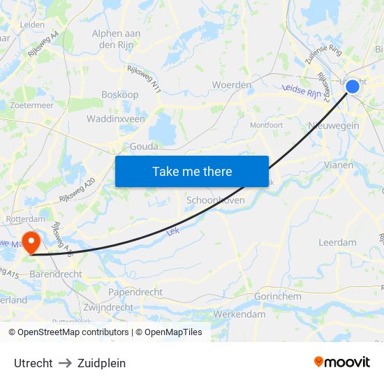 Utrecht to Zuidplein map