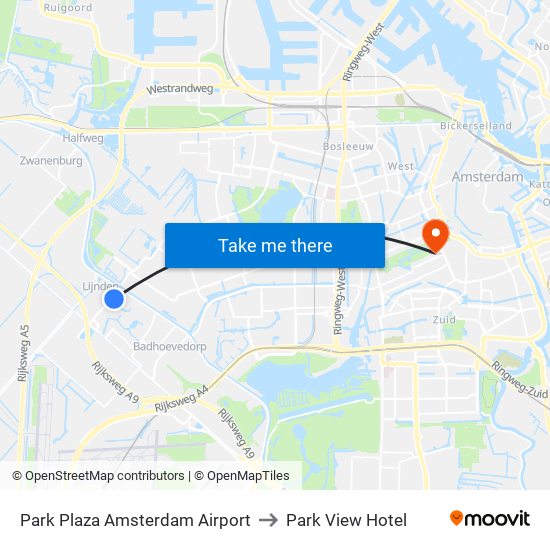 Park Plaza Amsterdam Airport to Park View Hotel map
