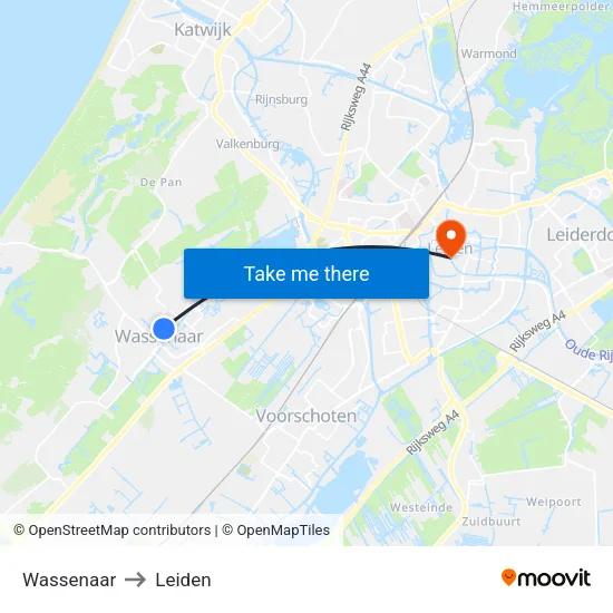 Wassenaar to Leiden map