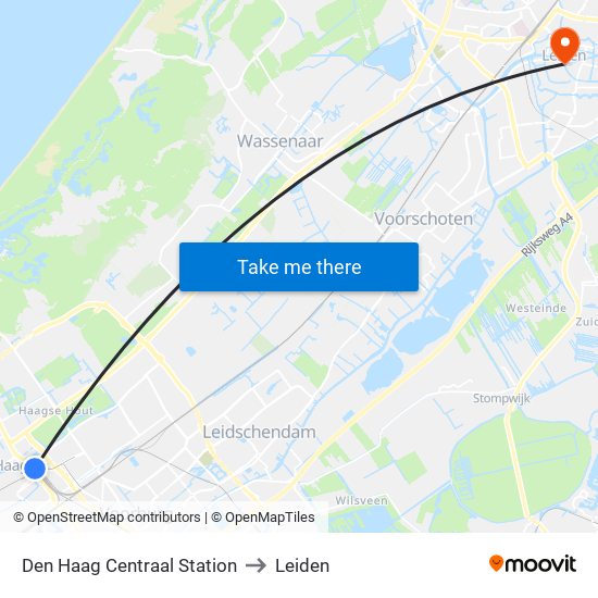 Den Haag Centraal Station to Leiden map