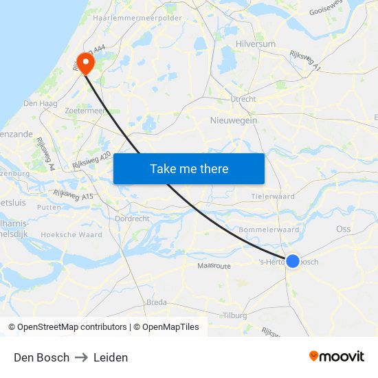 Den Bosch to Leiden map