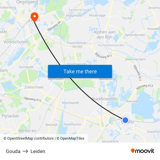 Gouda to Leiden map