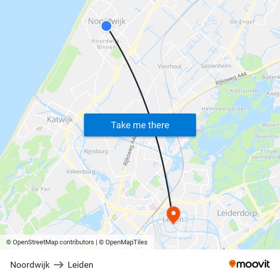 Noordwijk to Leiden map