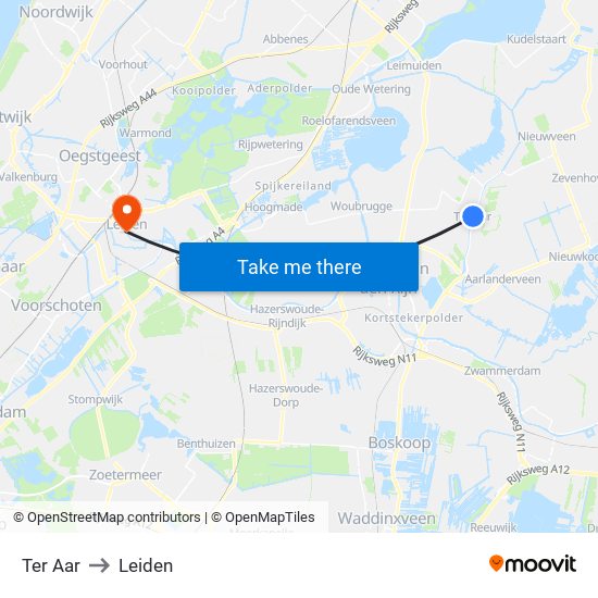 Ter Aar to Leiden map