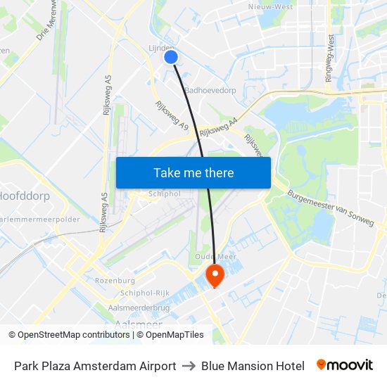 Park Plaza Amsterdam Airport to Blue Mansion Hotel map