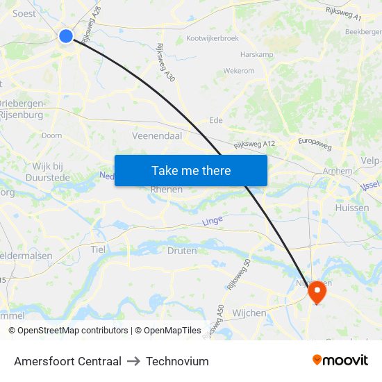 Amersfoort Centraal to Technovium map