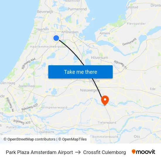 Park Plaza Amsterdam Airport to Crossfit Culemborg map