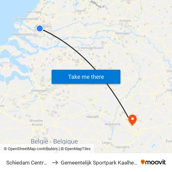 Schiedam Centrum to Gemeentelijk Sportpark Kaalheide map