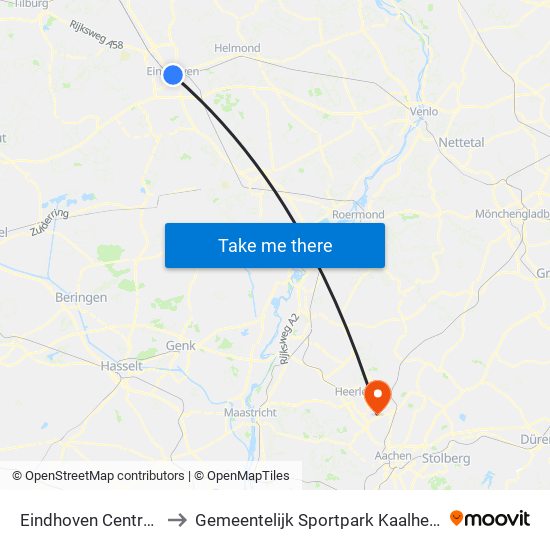 Eindhoven Centraal to Gemeentelijk Sportpark Kaalheide map