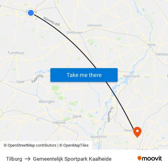 Tilburg to Gemeentelijk Sportpark Kaalheide map