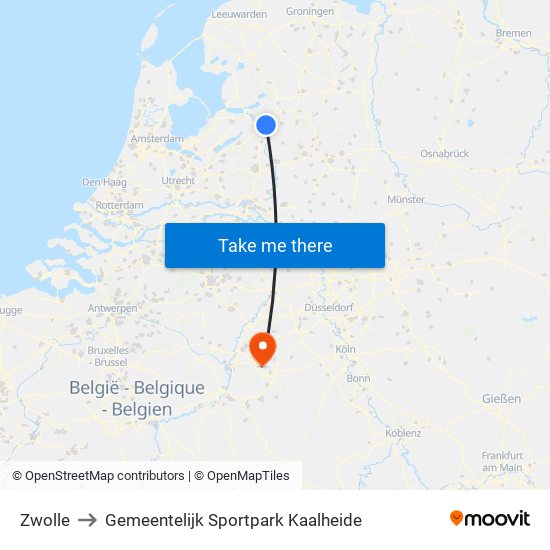 Zwolle to Gemeentelijk Sportpark Kaalheide map