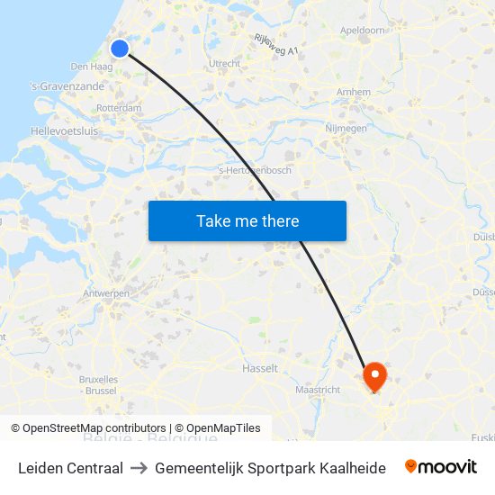 Leiden Centraal to Gemeentelijk Sportpark Kaalheide map