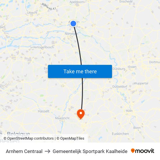Arnhem Centraal to Gemeentelijk Sportpark Kaalheide map