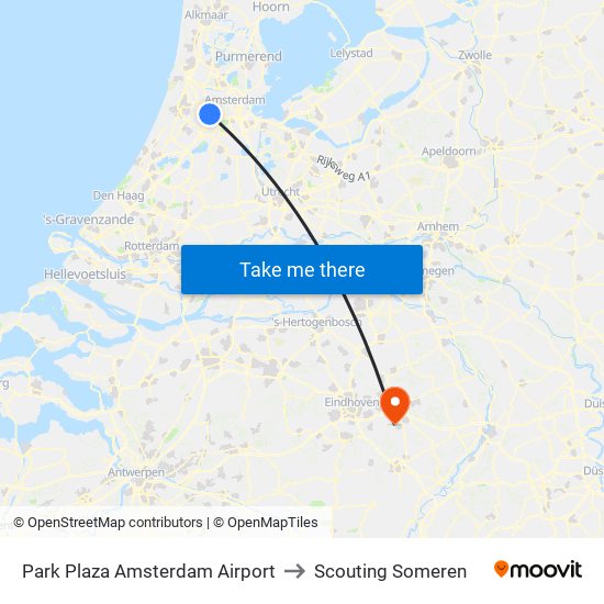 Park Plaza Amsterdam Airport to Scouting Someren map