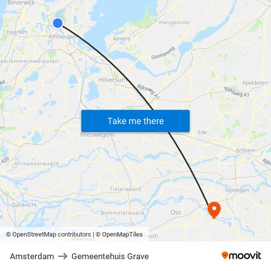 Amsterdam to Gemeentehuis Grave map