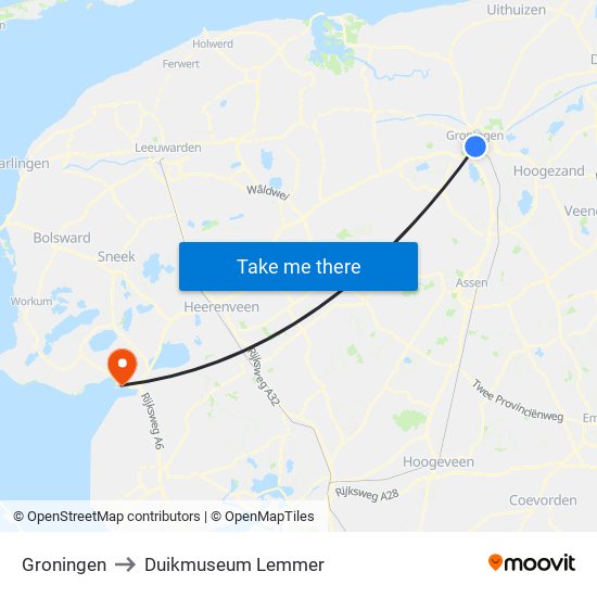 Groningen to Duikmuseum Lemmer map