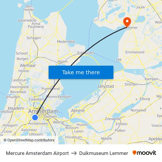 Mercure Amsterdam Airport to Duikmuseum Lemmer map