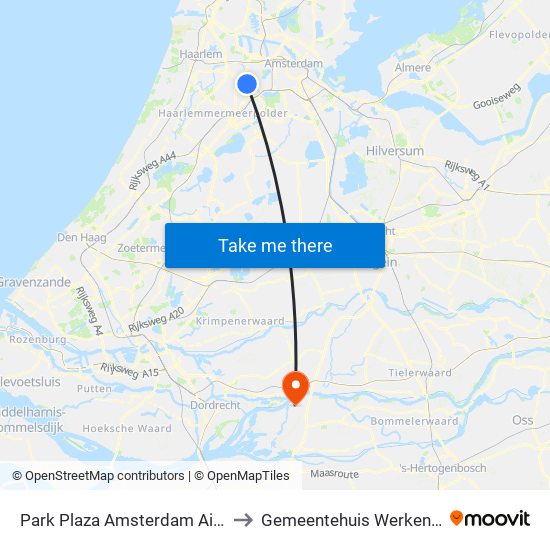 Park Plaza Amsterdam Airport to Gemeentehuis Werkendam map