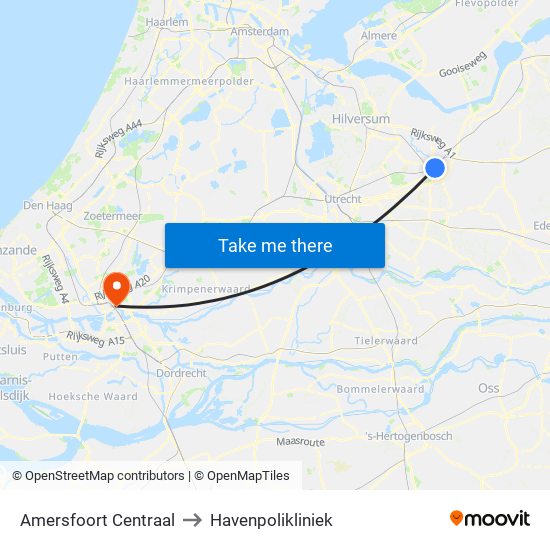 Amersfoort Centraal to Havenpolikliniek map