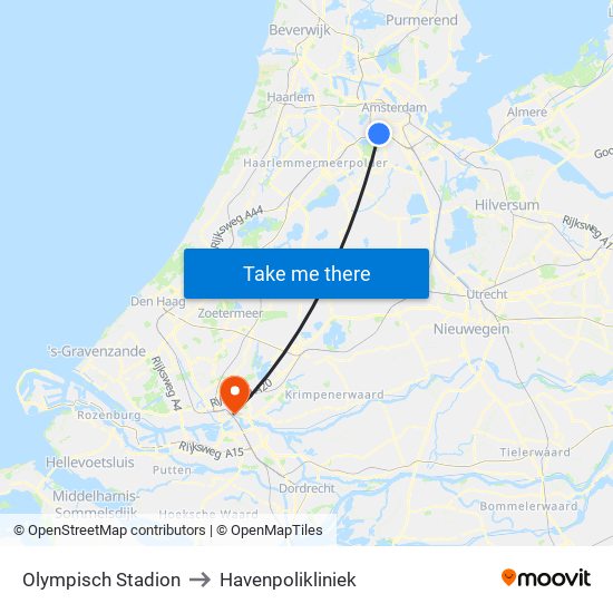 Olympisch Stadion to Havenpolikliniek map