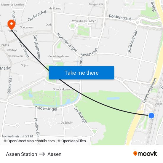 Assen Station to Assen map