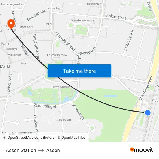 Assen Station to Assen map