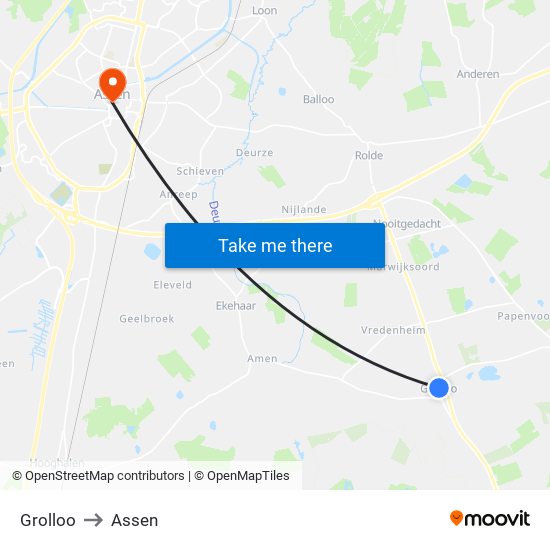 Grolloo to Assen map