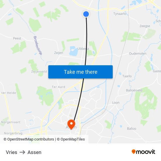 Vries to Assen map