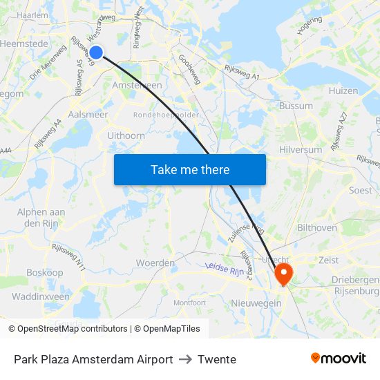 Park Plaza Amsterdam Airport to Twente map