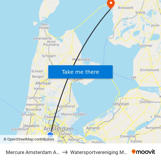 Mercure Amsterdam Airport to Watersportvereniging Makkum map