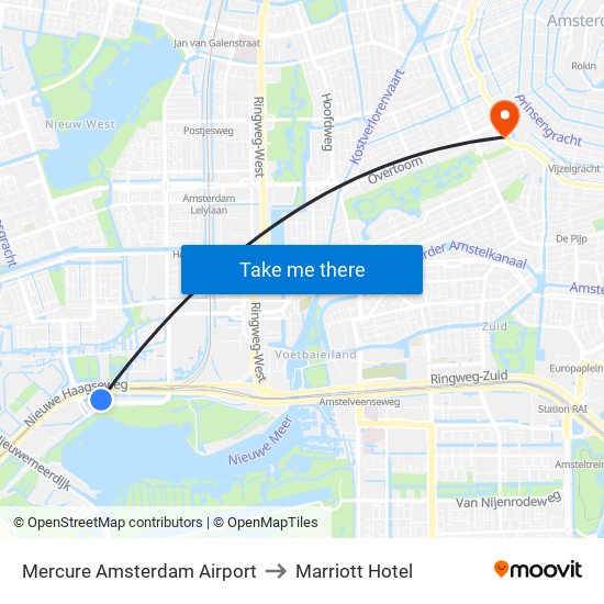 Mercure Amsterdam Airport to Marriott Hotel map