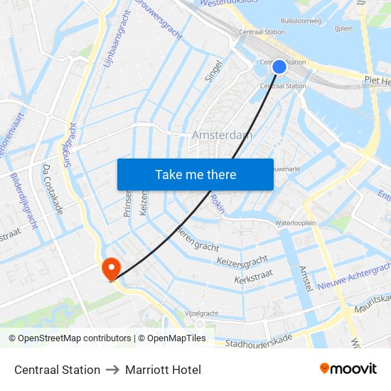 Centraal Station to Marriott Hotel map