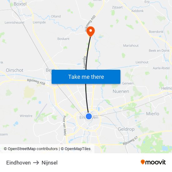 Eindhoven to Nijnsel map