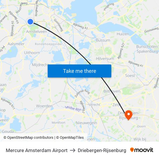 Mercure Amsterdam Airport to Driebergen-Rijsenburg map