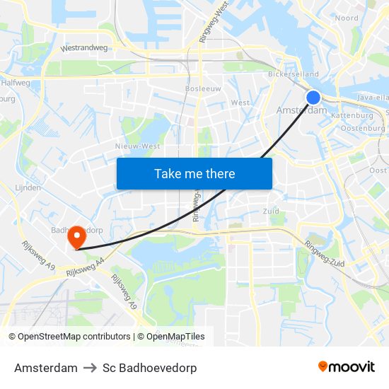 Amsterdam to Sc Badhoevedorp map