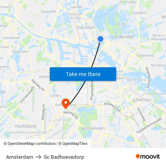 Amsterdam to Sc Badhoevedorp map