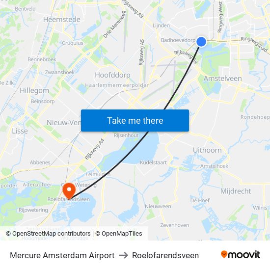 Mercure Amsterdam Airport to Roelofarendsveen map