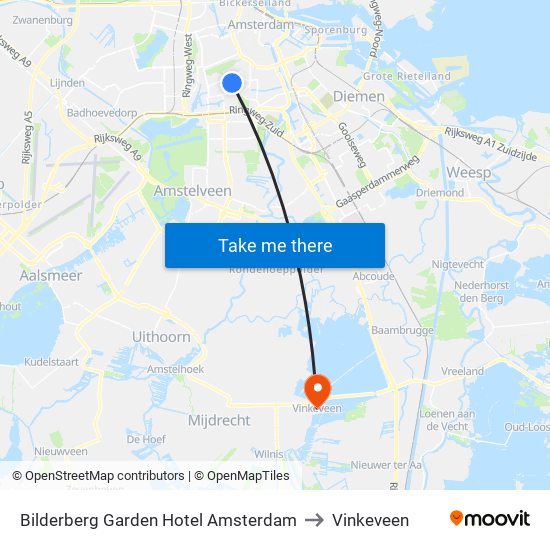 Bilderberg Garden Hotel Amsterdam to Vinkeveen map